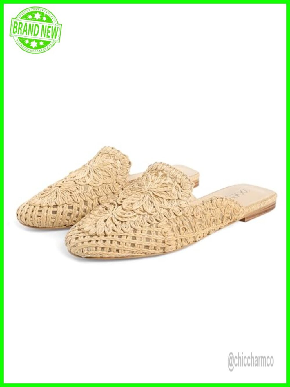 Woven Raffia Square Toe Flats Heel Mules Women Comfortable Casual Slip On